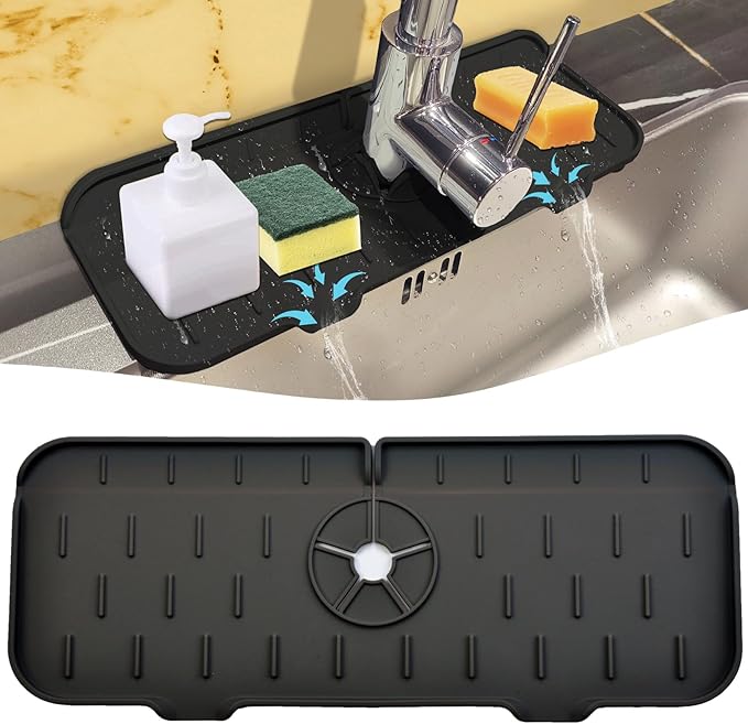 Kitchen Faucet Sink Splash Guard, Silicone Faucet Water Catcher Mat – Sink