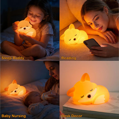 Fox Lamp, Fox Cute Night Light Gifts, Rechargeable Bedside Nightlight, Dimmable Squishy Silicone Animal Touch Lamp, Baby Room Decor, Small Night Light for Kids Teens Boys Girls Lovers
