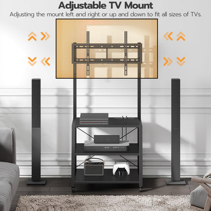 HOOBRO Rolling TV Stand with Mount and Power Outlet Up to 55 inch TV, Corner Entertainment Center, Small TV Stand with 3-Tier Storage Shelves for Living Room, Bedroom, Rustic Brown and Black BF66UDS01