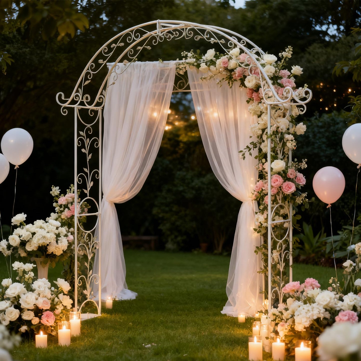 Sungmor Metal Garden Arbor, 92.5" High x 11.8" Wide Outdoor Garden Arch Trellis, Elegant White Archway for Wedding Party Event, Climbing Plants and Vine Flowers Support, Lawn Patio Yard Decoration