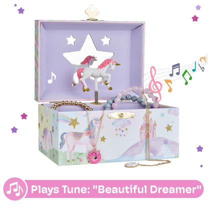 Jewelkeeper Girls Jewellery Box - Unicorn Music Box for Kids with Pullout Drawer, Pink Jewellery Organizer for Girls with Rainbow Design, Plays The Beautiful Dreamer Tune - 15x10.8x8.6 cm