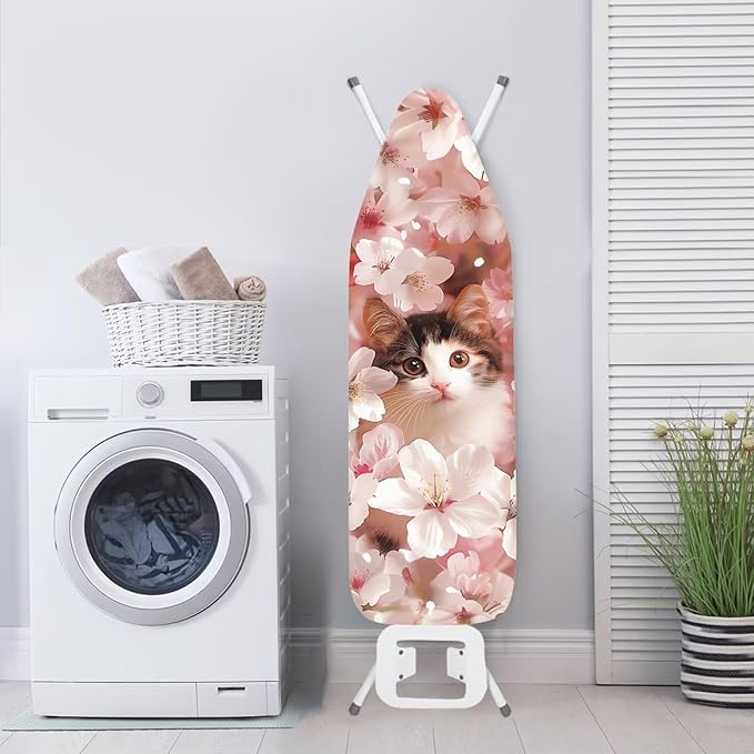 Pink Flower Cat Ironing Board Cover Cover Heat-Reflective Scorch Resistant Home