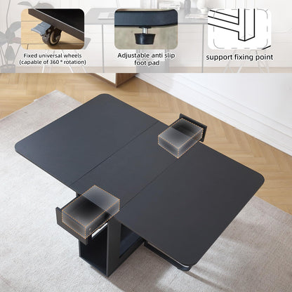 VASTATIO Folding Dining Room Table with Two Drawers for 4/6 with Space Saving Drop Leaf Table,Lockable Wheels & Storage, Heavy Duty Plywood Top 300lb, Convertible Desk for Apartments/RV/Home Office
