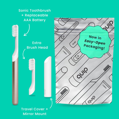 Quip Metal Sonic Electric Toothbrush for Adults - Time Travel & Soft Bristles with Travel Case & Replacement Brush Head - 3 Month Battery Life - Indigo