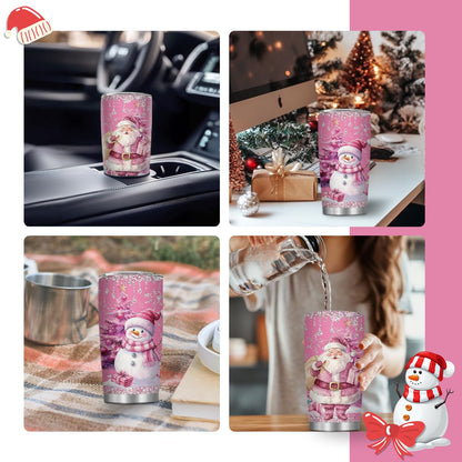 MoYueno Christmas Gifts for Women, 20 Oz Stainless Steel Christmas Tumbler, Xmas Gifts for Mom Daughter Friends, Pink Santa Claus Insulated Cup Water Bottle, Snowman Cup, 1 PCS