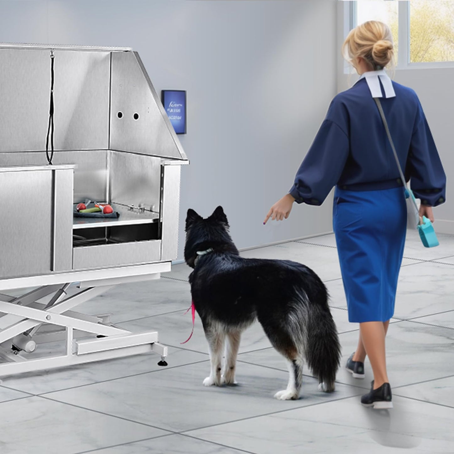 VEVOR 50" Pet Dog Bathing Station Electric Height Adjustment, Professional Stainless Steel Dog Grooming Tub w/Soap Box, Faucet,Rich Accessory,Bathtub for Multiple Pets, Washing Sink for Home(Right)