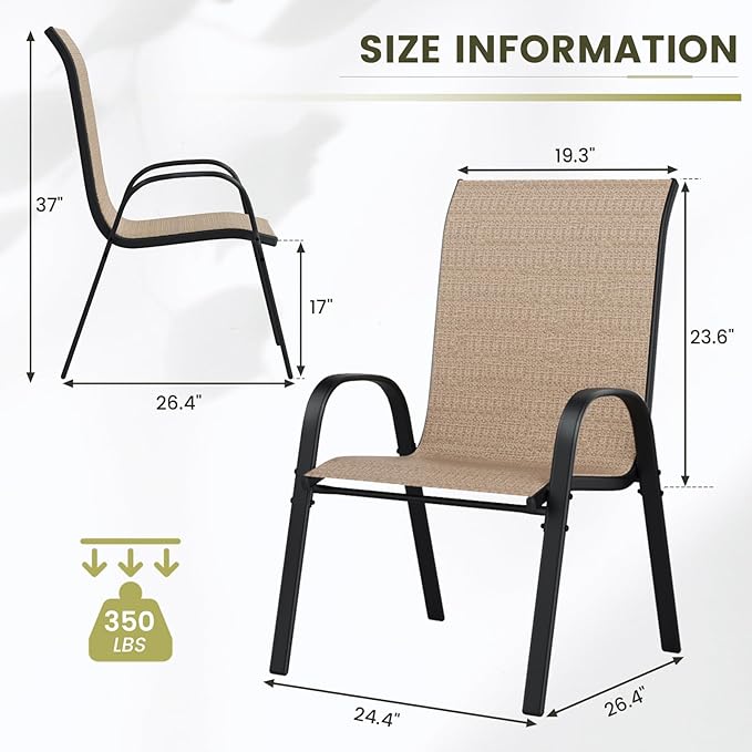UDPATIO Patio Chairs Set of 4, Stackable Outdoor Dining Chairs with High Back, Breathable Outdoor Chair All Weather Textilene Fabric, 350LBS Capacity for Garden/Backyard (Brown)