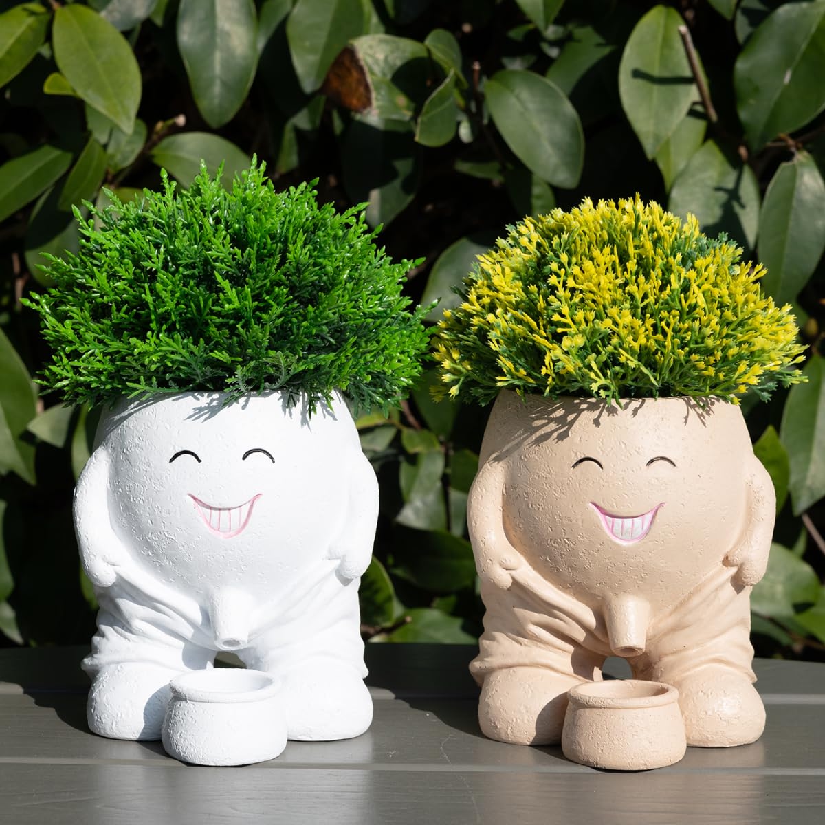 Funny Planters Smiley Face Planter Pot with Drainage Hole, Cute Resin Succulent Plant Pots, Unique Novelty Cute Cactus Face Pots for Office Desk Plant Pots Gift White