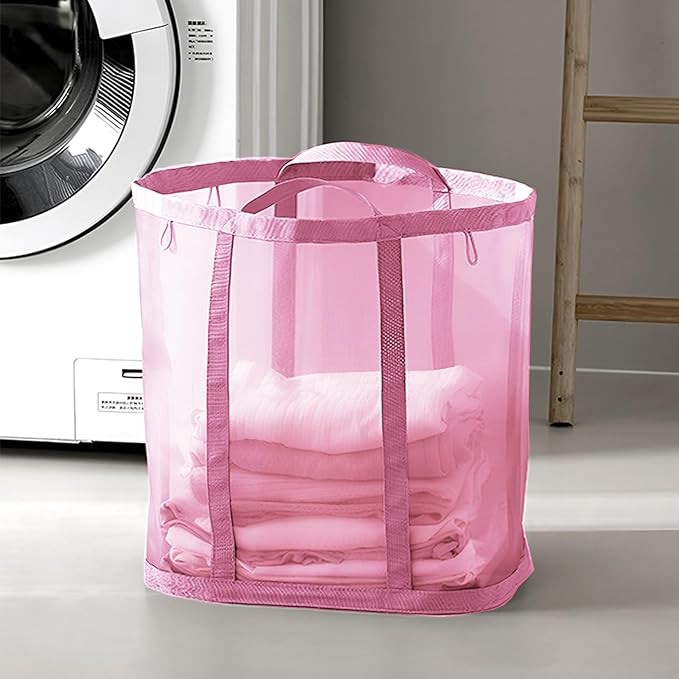 Mesh Bag with Handles, Collapsible Laundry Basket, Foldable Laundry Bag