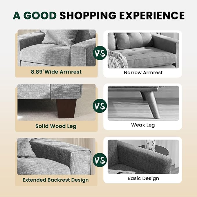 DOPEDIO Modern Living Room Sofa Set, 88.58" Chenille Loveseat