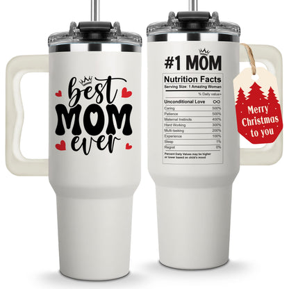 Christmas Gifts For Mom - Best Mom Ever Tumbler With Handle 40oz, Mommy Coffee Mug, Mama Tumblers, Momma Gift Ideas, Funny Birthday Present For Her, Cute Mother Day Gift Tumbler, Mom Cup