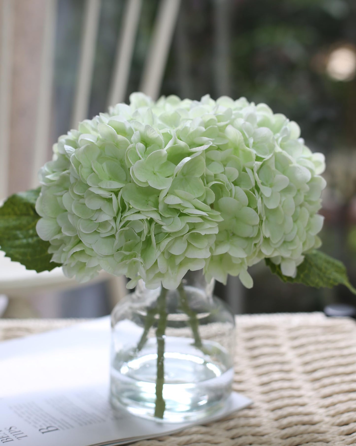 CHASMILE Real Touch Artificial Flowers Hydrangea in Vase for Home Decoration,Artificial Hydrangeas Centerpieces for Tables, Lifelike Fake Hydrangea in Vase for Bathroom, Office and Water Bar