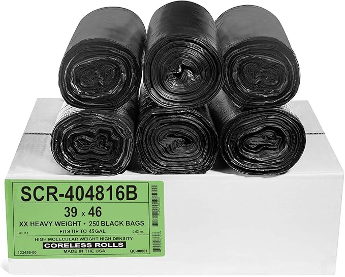 Aluf Plastics 45 Gallon 16 Micron Black Trash Bags