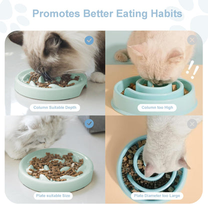 Slow Feeder Bowl for Cats and Small Dogs,Cilkus Fish Pool Design, Fun Interactive Bloat Stop Puzzle Feeder Bowl Healthy Eating Diet Made of Melamine Food Grade Material Dishwasher Safe (Green)