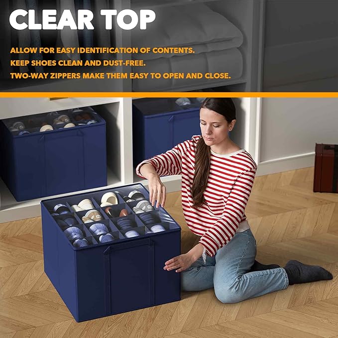 SpaceAid Shoe Organizer for Closet, 2 Pack Foldable Shoe Storage Containers