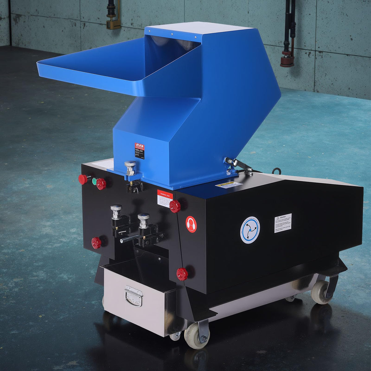 VEVOR Plastic Shredder Crusher, 5.5HP/4.0KW Plastic Grinder Granulator, 150-200kg/h Capacity Pulverizer Recycling Machine with Wheels, SDK-11 Blade & 8mm Mesh for PVC PTFE (220V 60Hz 3-Phase)