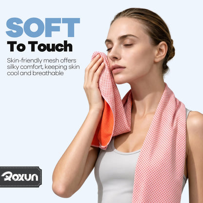 ROXUN 4 Pack Cooling Towels, 40''x12'' Soft Breathable Chilly Neck Ice Towel for Workout Running Golf Pink+Green+Orange+Yellow
