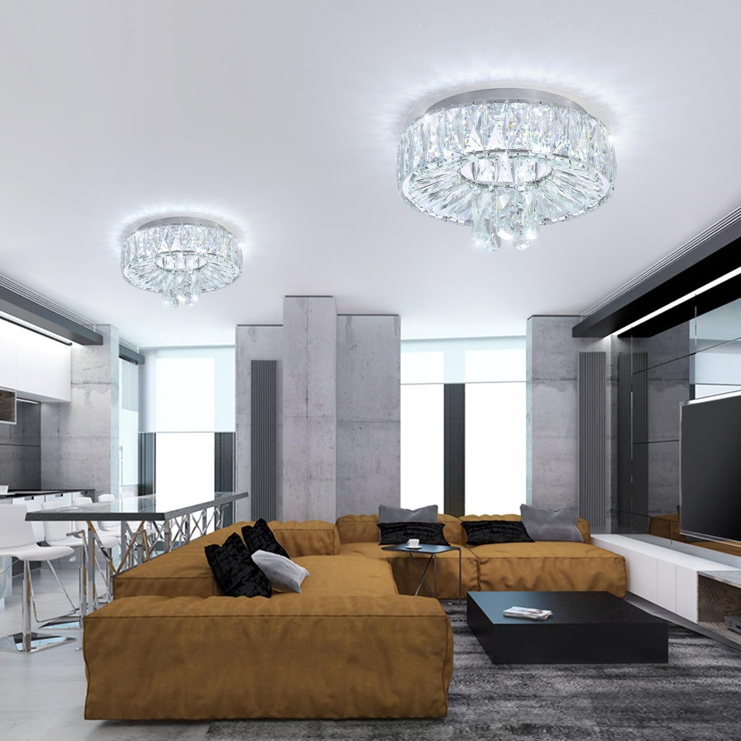 dolria Mini Chandelier Modern Crystal Chandeliers for Hallway Light Fixture LED Flush Mount Ceiling Light Dimmable Lamp for Dining Room Living Room Bedroom