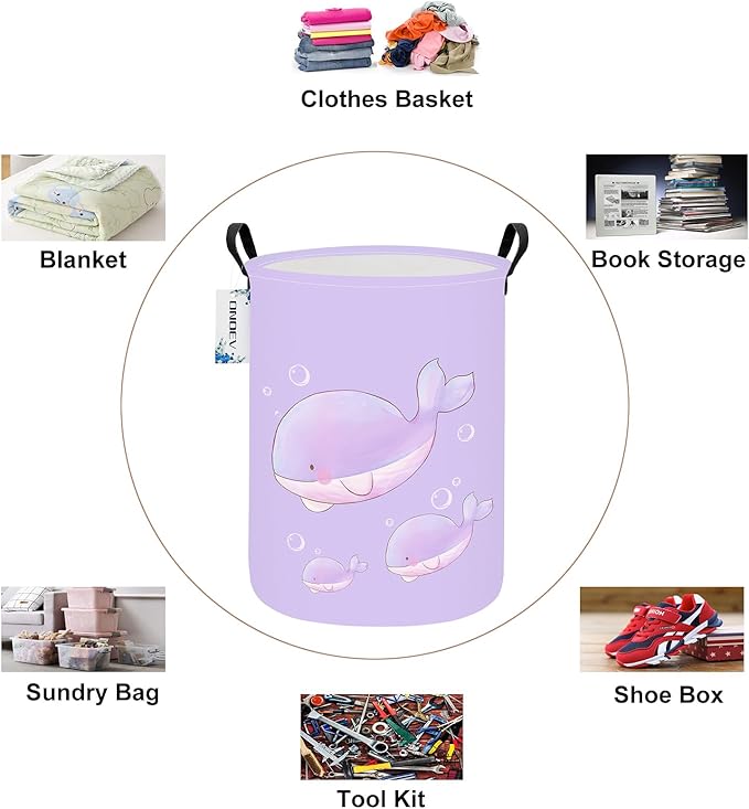 Round Foldable Girls' Storage Basket Kids Laundry Hamper Purple Gift Basket