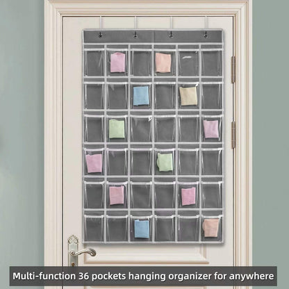 SAVERHO 36 Clear Pockets Classroom Pocket Chart for Cell Phones and Calculator Holder, Pocket Chart for Classroom Phone Holder with Number Stickers and Hooks (Grey)