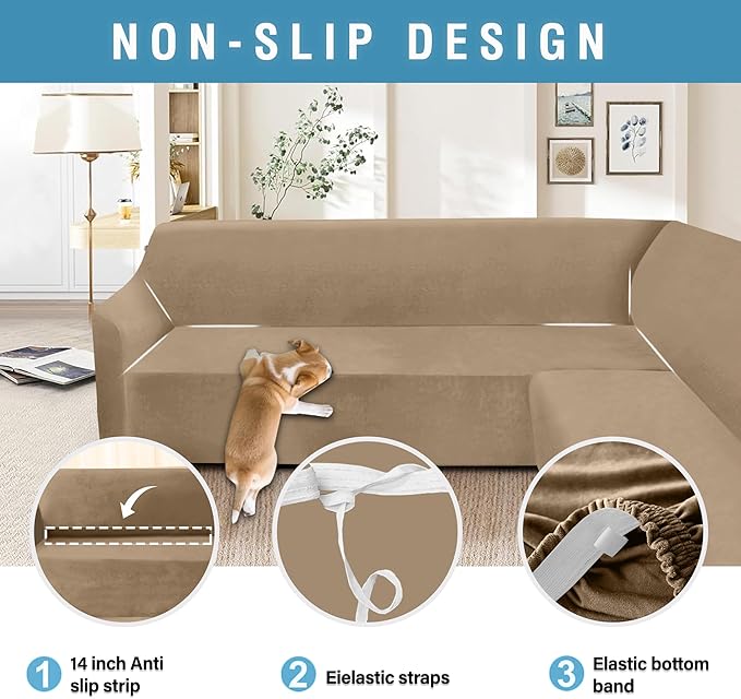 HDCAXKJ Corner Sectional Couch Covers Velvet Stretch L Shape Sofa Cover Soft