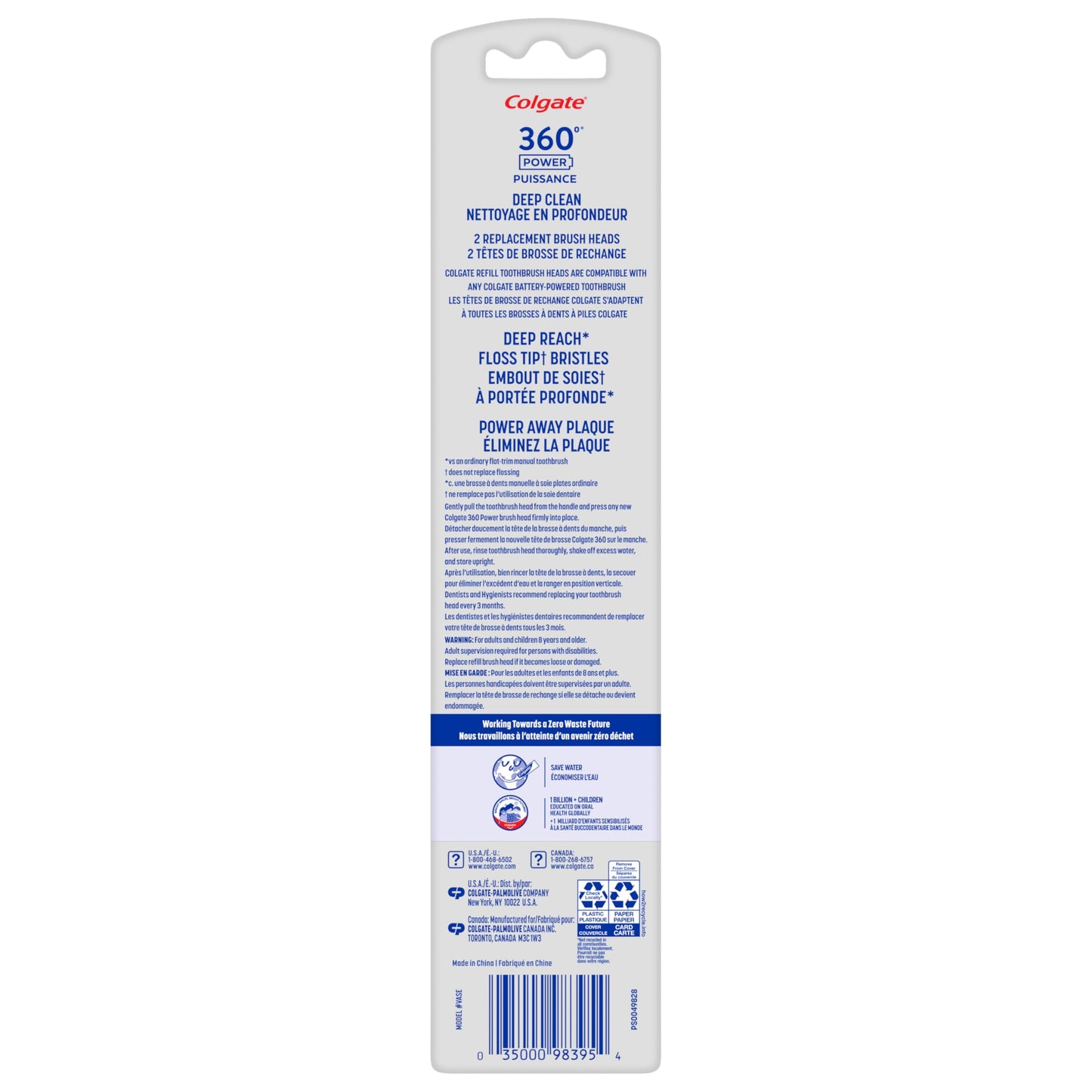 Colgate 360 Floss Tip Sonic Powered Battery Toothbrush Refill Pack - 2ct
