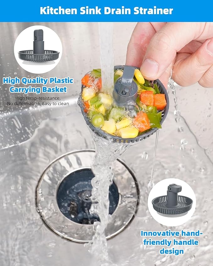 Hibbent 2 Pack 3 in 1 Kitchen Sink Drain Strainer and Stopper Combo, Chrome