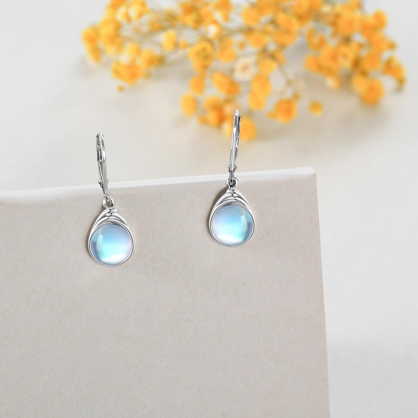 POPLYKE Moonstone Earrings Dangle for Women 925 Sterling Silver Leverback Earrings Teardrop Moonstone Jewelry Christmas Birthday