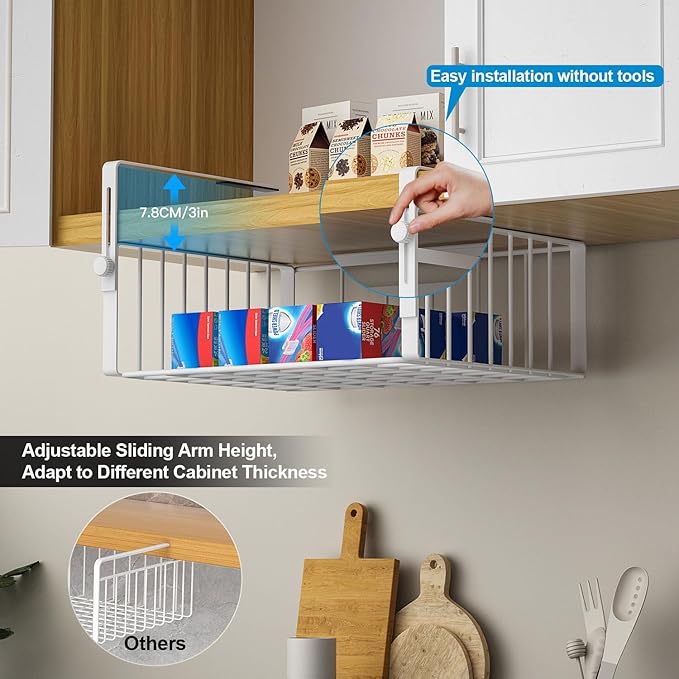 2Pack Under Shelf Basket Organizer, Adjustable Hanging Holder Storage