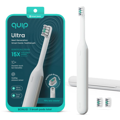 Quip Ultra Next Generation Smart Toothbrush - Timed Electric Toothbrush with Case - Replaceable Brush Head, Soft Bristles, Silicone Handle, 30-Day Battery Life - Travel Toothbrush - Dusk