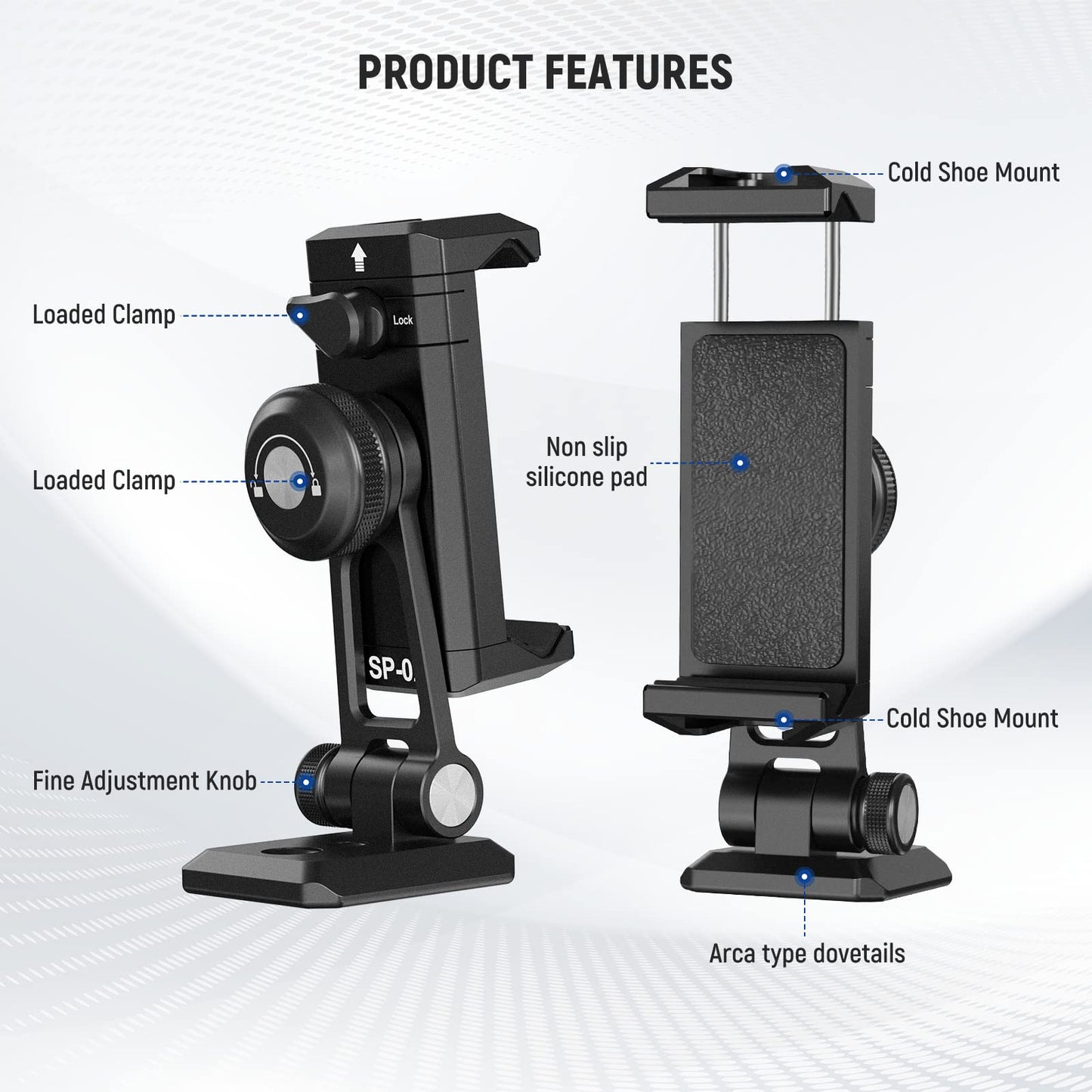 NEEWER Metal Phone Tripod Mount Adapter with Arca QR Base, Cold Shoe, 360° Swivel 180° Tilt, Phone Holder Compatible with iPhone 17 Pro Max 16 15 Samsung Galaxy S25 Ultra S24