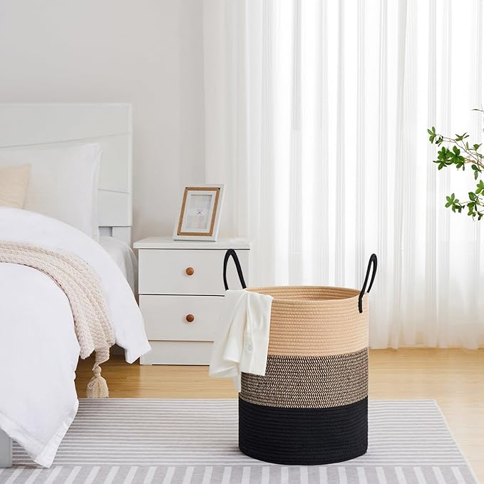 VIPOSCO Large Laundry Hamper, Tall Woven Rope Storage Basket