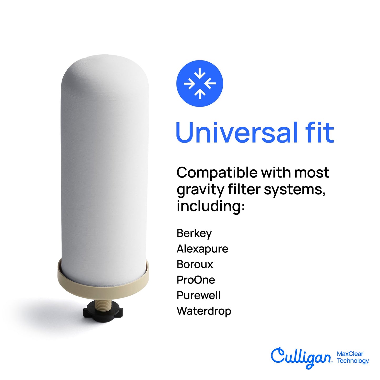 Culligan MaxClear 3 Gallon Gravity Water Filter System Removes Microplastics, PFAS & Lead, NSF/ANSI Certified, Brushed Stainless-Steel Countertop Filter with 1 Ceramic Filter