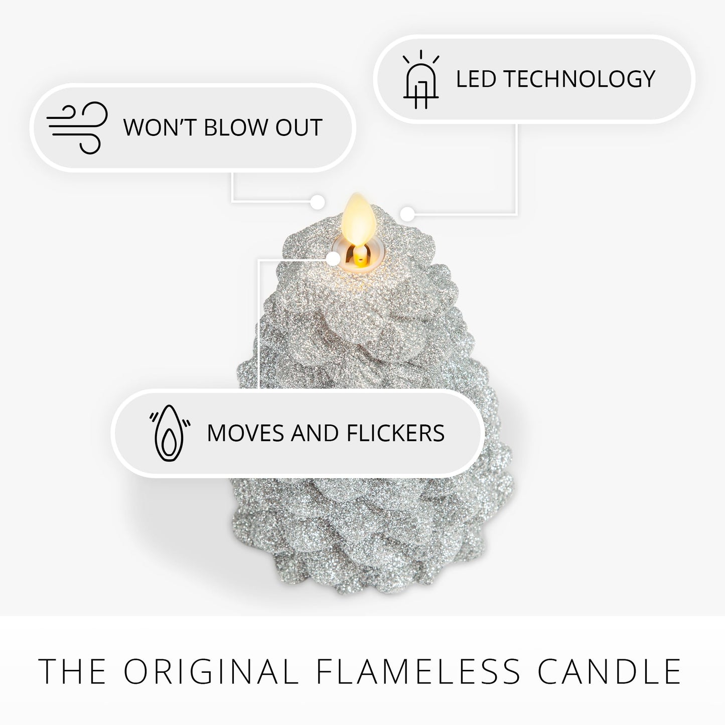 Luminara Brilliant Silver Glitter Flameless LED Candle North Tree Moving Flame Pillar (3.8" x 6")