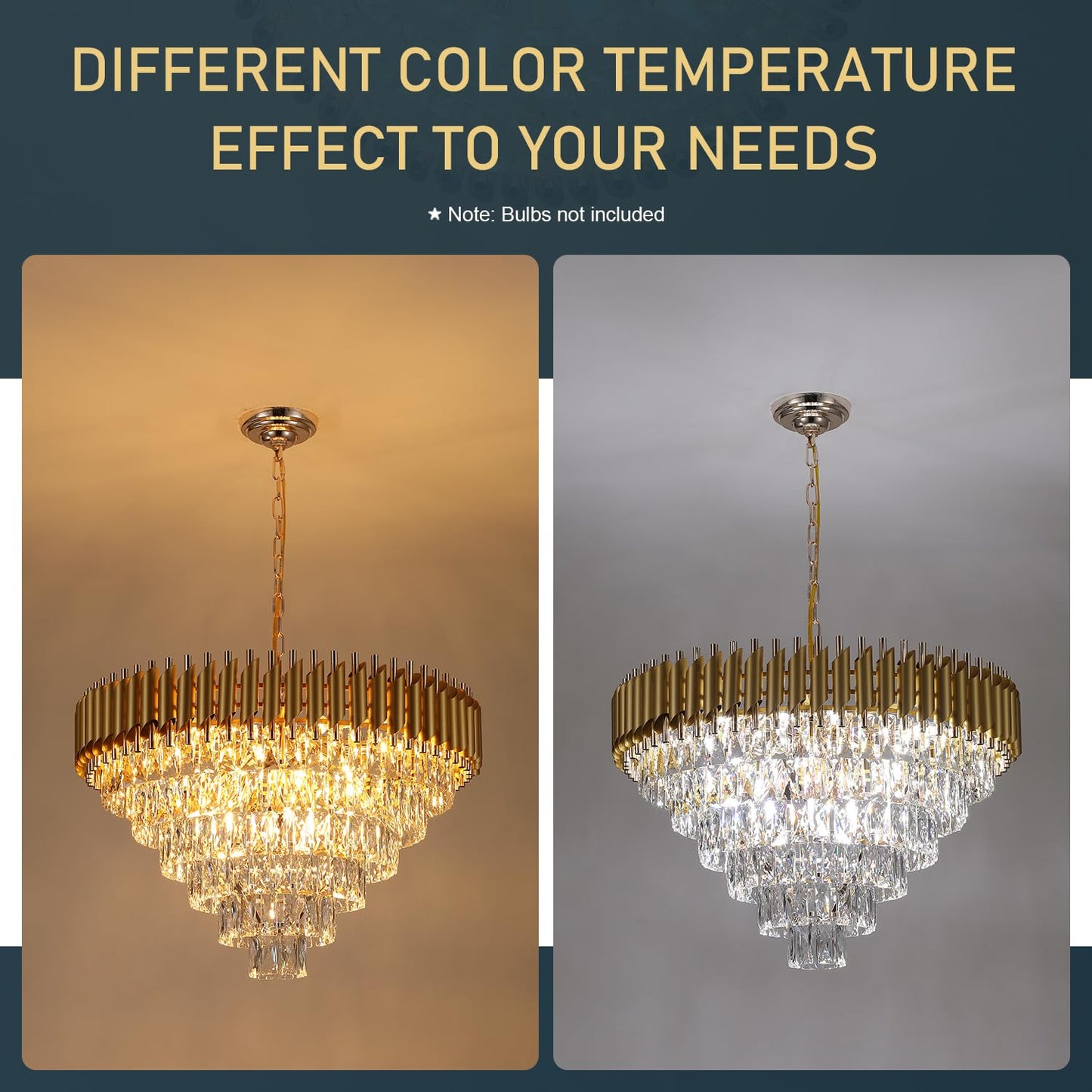 Fashtop K9 6-Tiers Modern Gold Crystal Chandelier 30'' Contemporary Crystal Pendant Chandeliers Light Fixture 16 Lights for Living Room Dining Room Bedroom Entryway Foyer High Ceiling，E12 Base ﻿ ﻿