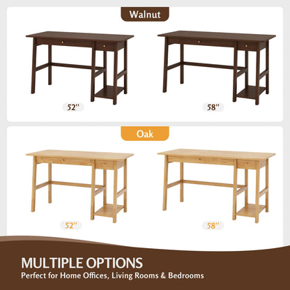 NELYE Solid Wood Desk with Drawer - 58 Inch Modern Writing and Computing Workstation for Home Office in Walnut