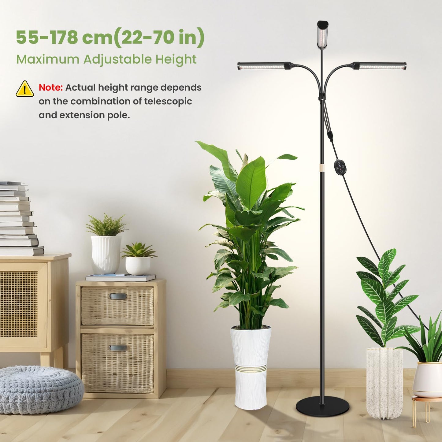 Large Plant Lights for Indoor growing 24V, 660nm-Enhanced Full Spectrum, LM281B+ LED Grow Light, Plant Light with Timer & Dimming, Adjustable Height 22–70in, 9.8in Base, 28W, 560μmol/s/m²@6in