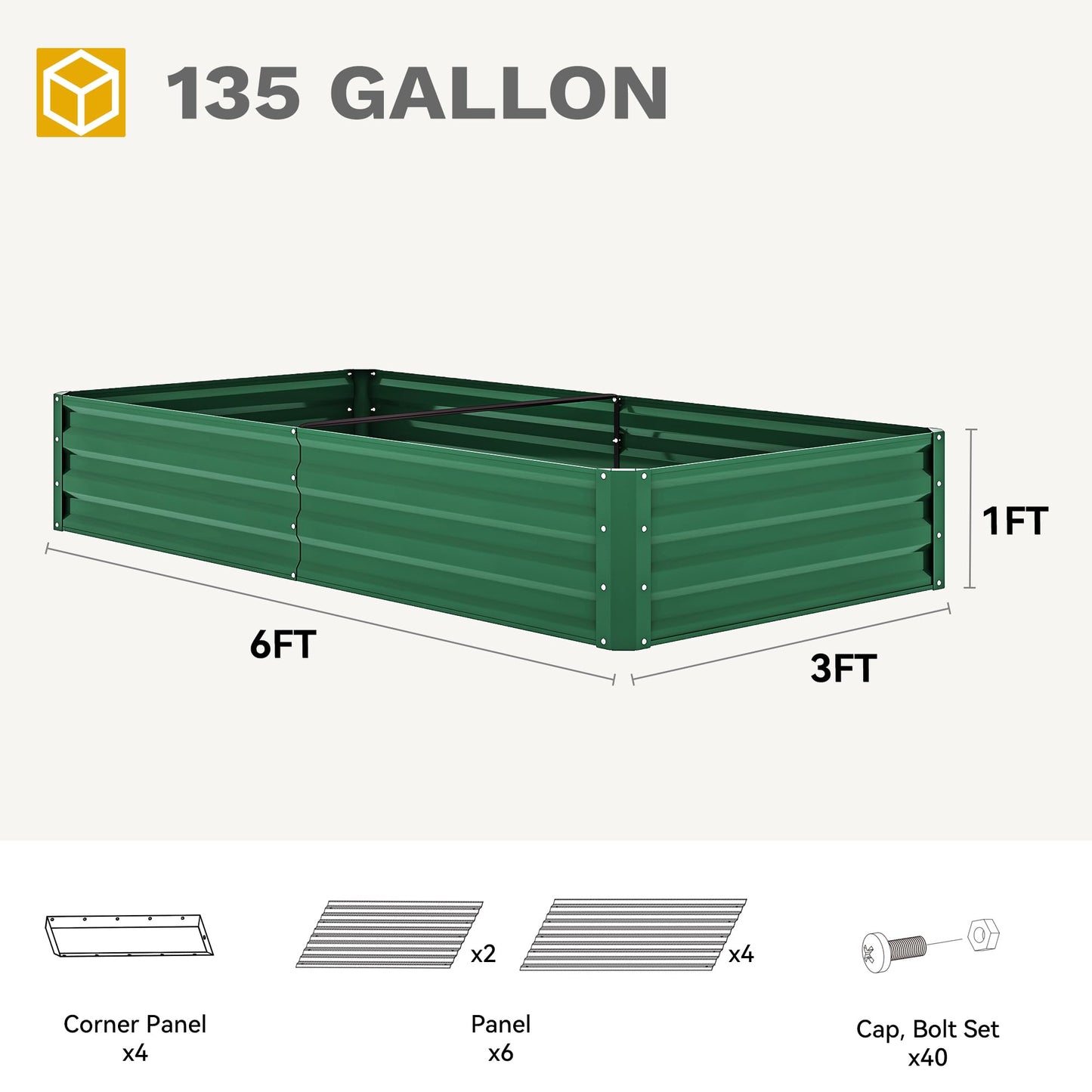 DWVO 2pcs 6 x 3 x 1 FT Raised Garden Bed Kit, Outdoor Galvanized Flower Bed with Gloves, Large Metal Planter Box for Vegetables, Flowers, Herbs, Fruits, Green