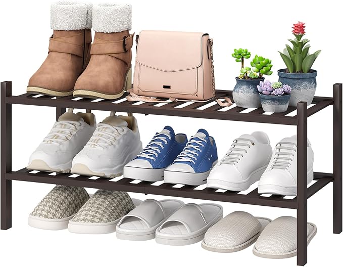 viewcare 2-Tier Shoe Rack for Entryway, Bamboo Shoe Rack for Closet, Free