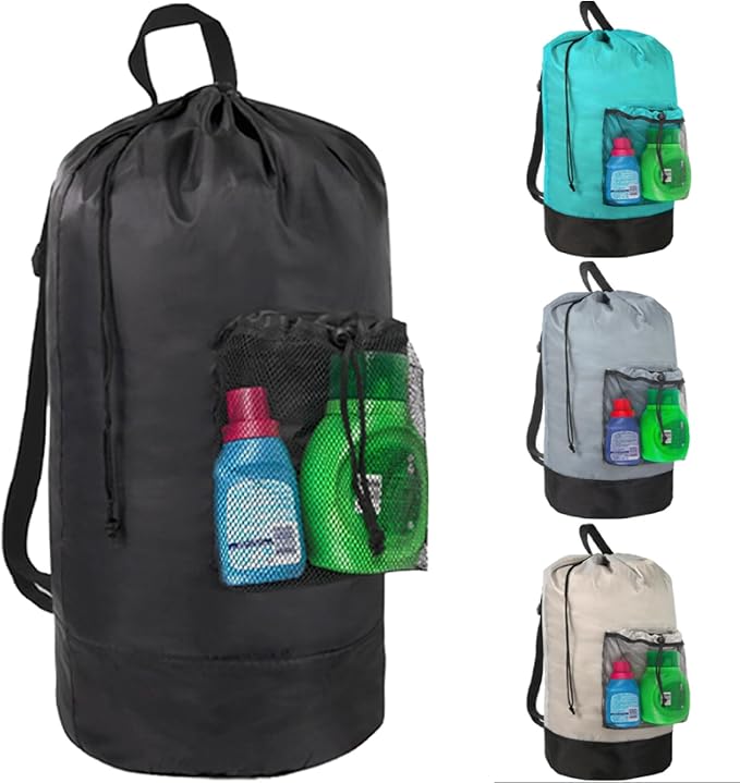Laundry Bag Backpack with Shoulder Straps and Mesh Pocket Laundry Backpack