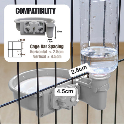 TOKAYIFE Pet Water Bottle [Grey, 480ml] Cage Water Bottles for Rabbits, Dogs, Ferrets, Cats and Other Small Animals, Anti-Overflow Water Dispenser for Crate