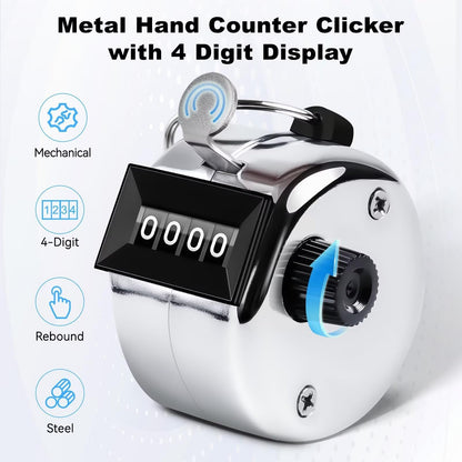 Anyongora Clicker Counter, Metal Hand Tally Counter Clicker with 4 Digit Display, Pitch Counter for Golf Stroke, Baseball, Coaching, Knitting, Lap, Row Sport, Silver