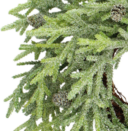AuldHome Design Artificial Christmas Wreaths (2-Pack, 14-Inch); Evergreen Flocked Greenery w/Pinecones for Doors, Stairways and Windows, Indoor/Outdoor