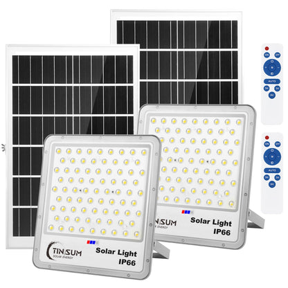 TINSUM Solar Flood Lights Outdoor, 2 Pack 600w Solar Street Light IP67 Waterproof 32000LM White LED Dusk to Dawn Security Commercial Lighting for Parking Lot,Stadium,Patio,Barn,Garage,Pathway