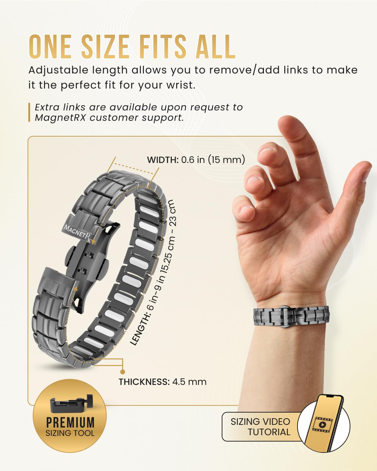 MagnetRX® Magnetic Bracelets for Men - EllipseMAX 5X Strength 5,000 Gauss Magnets - Designed in USA & Patent Approved - Premium Titanium Mens Magnetic Bracelet & Adjustable Length (Gunmetal)