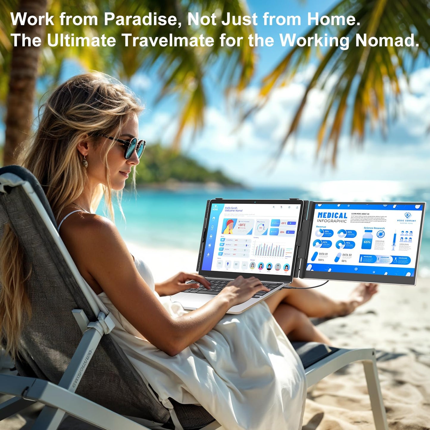 Teamgee S1 Dual Laptop Screen Extender — 14” FHD IPS Portable Monitor for 13–17” Laptops, USB-C/HDMI Plug & Play, Compatible with Windows, macOS & Android, Perfect for Hybrid Work & Travel