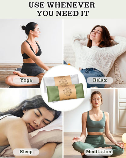 Eye Pillow for Sleeping, Headache Relief, Sinus Pressure, Weighted Eye Mask for Relaxation, Yoga, Moist Heat Eye Compress, Meditation Accessories, Lavender Gift Set for Women (Green & Silver (Silk))