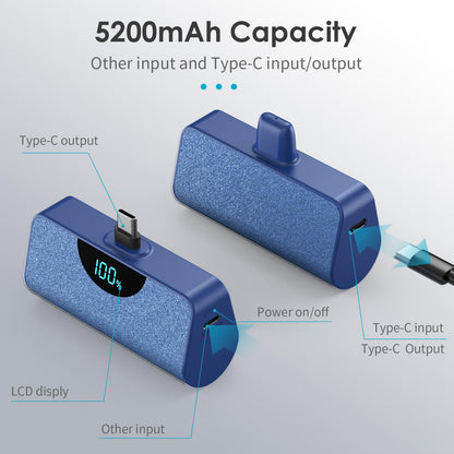 Mini Portable Charger USB-C Power Bank 5200mAh,Ultra Compact LCD Display Battery Pack Backup Charger Compatible with iPhone 17/17 Air/17 Pro/17 Pro Max/16/16 Plus/16 Pro Max/15 Series,Samsung-Green