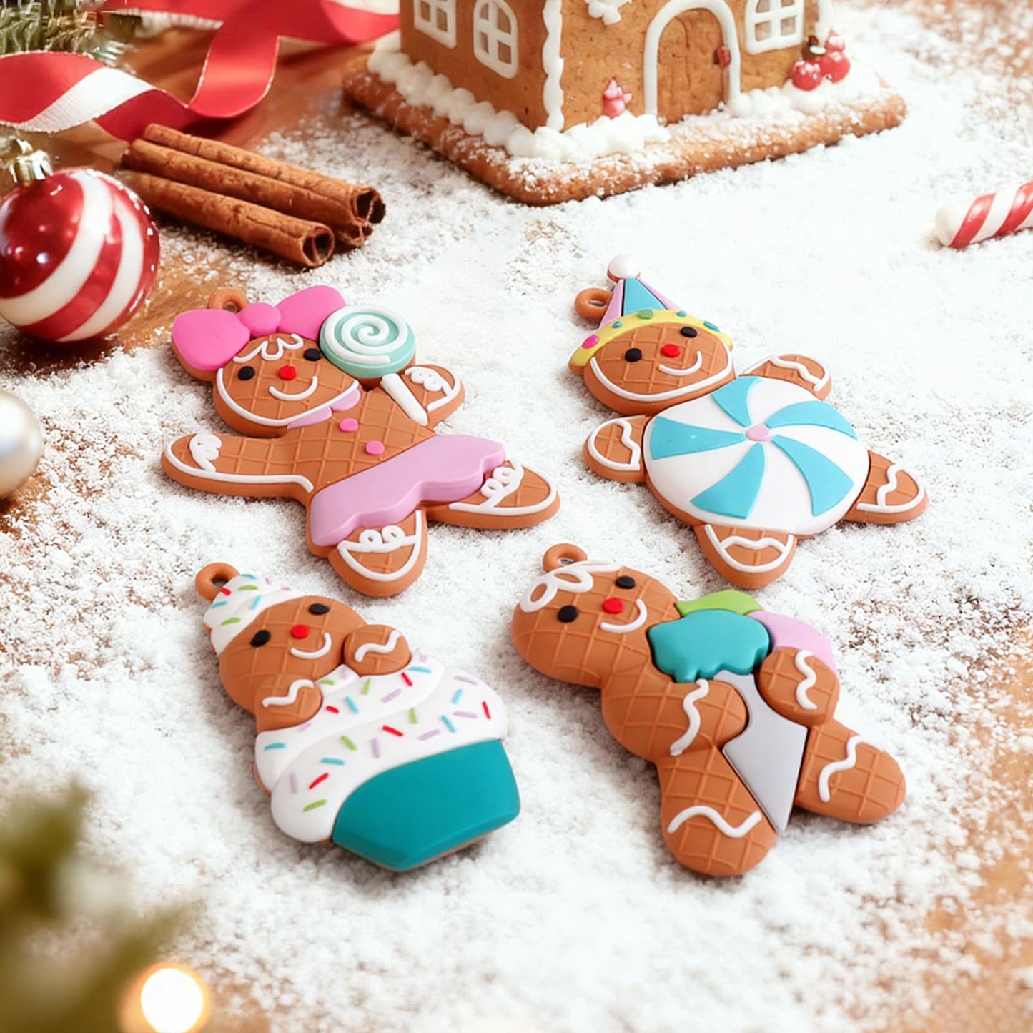 Gingerbread Man Christmas Ornaments for Christmas Tree, 8PCS Cute Gingerbread Christmas Hanging Decorations for Xmas Tree Hanging Ornaments Holiday Party DIY Decor