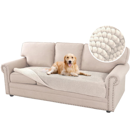 H.Versailtex Chenille Dog Bed Cover Thick Soft Sofa Covers for 3 Cushion Couch Anti Slip Sofa Slipcovers Furniture Protector for Dog, Pet, Cat (90x208cm, Ivory)